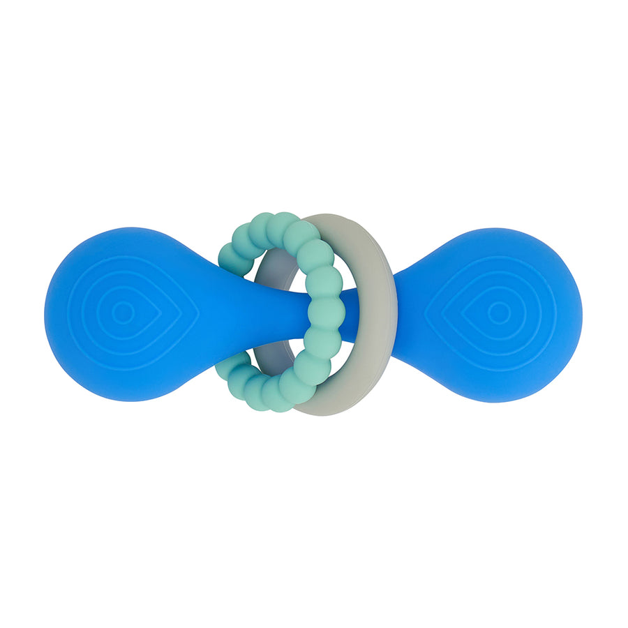 Silicone Dumbbell Rattle - Blue