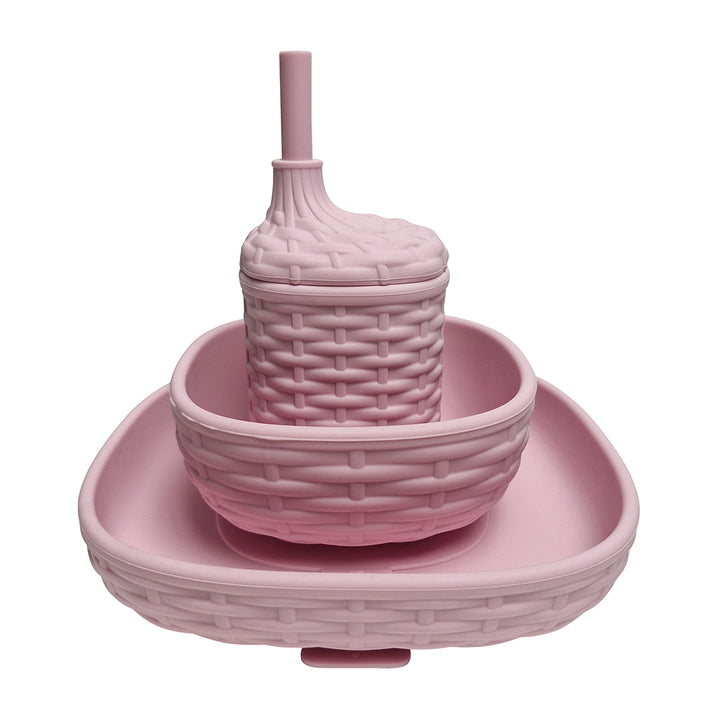 Silicone Rattan Dinner Set - Pink