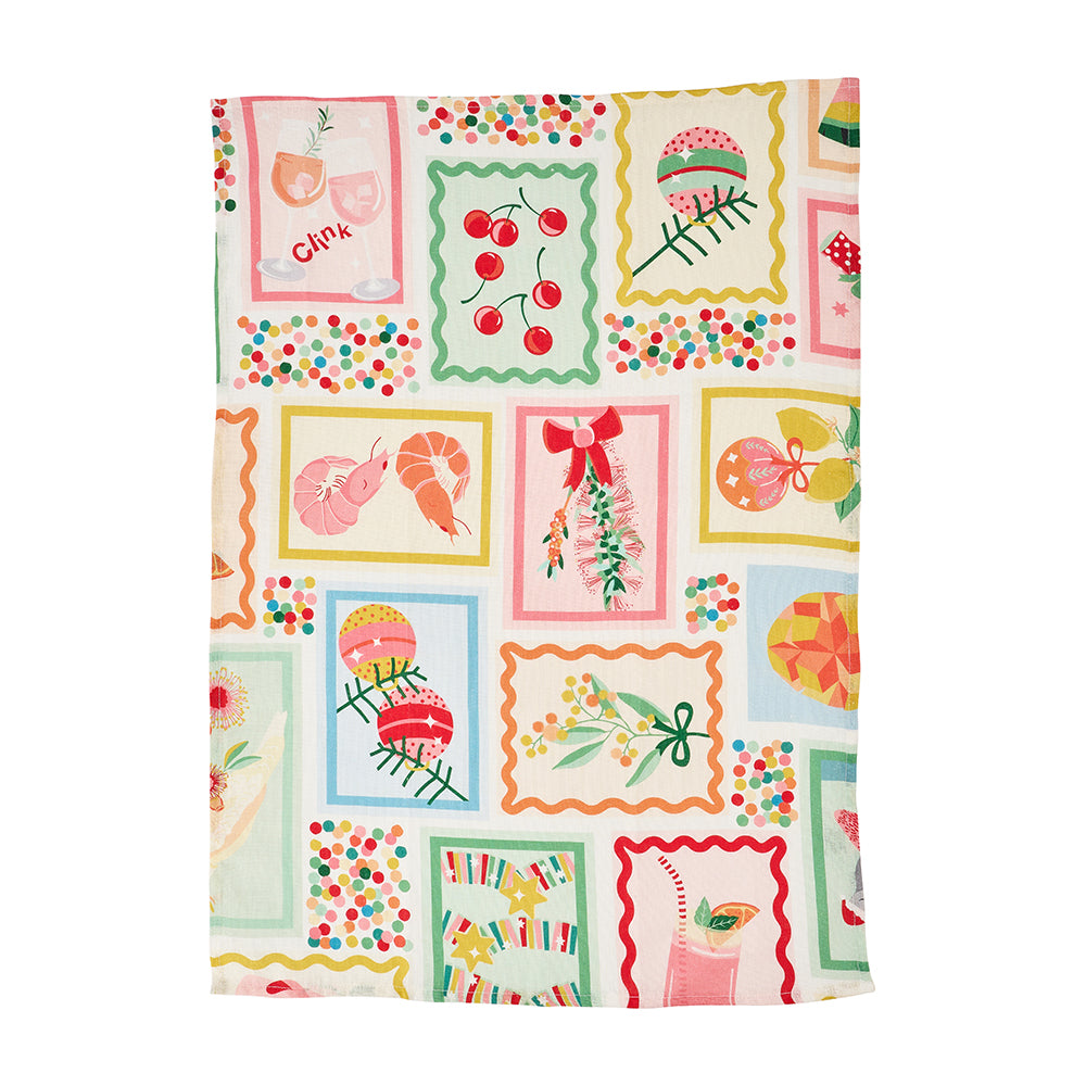 Linen Tea Towel - Christmas Holiday