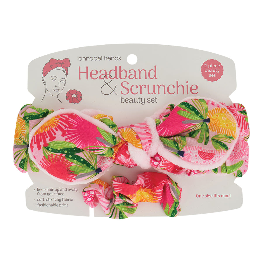 Headband and scrunchie set - Pink Banksia