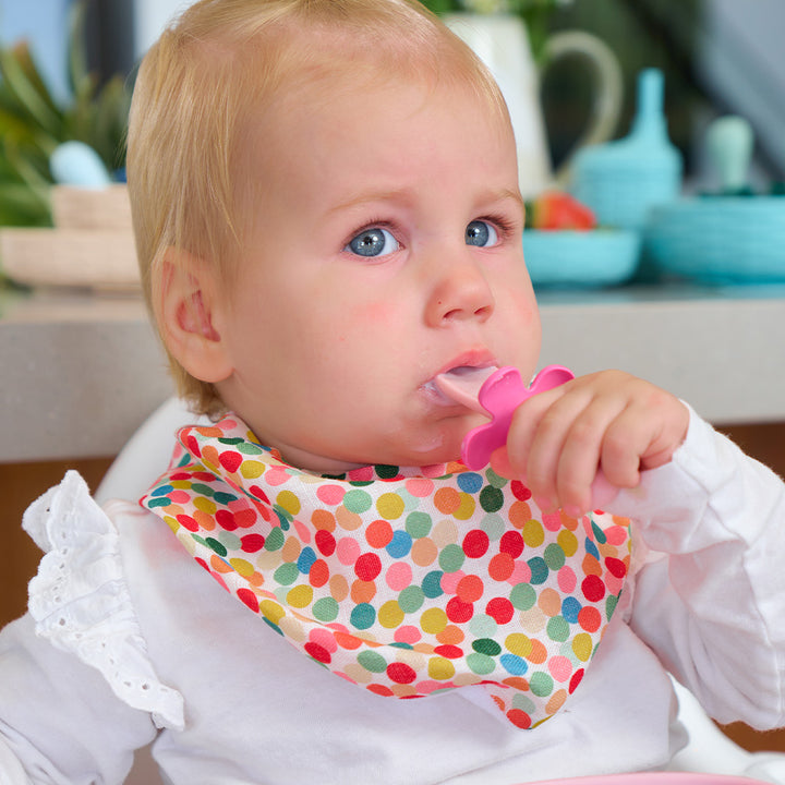 Confetti linen - Baby Bandana Bib - flower spoon