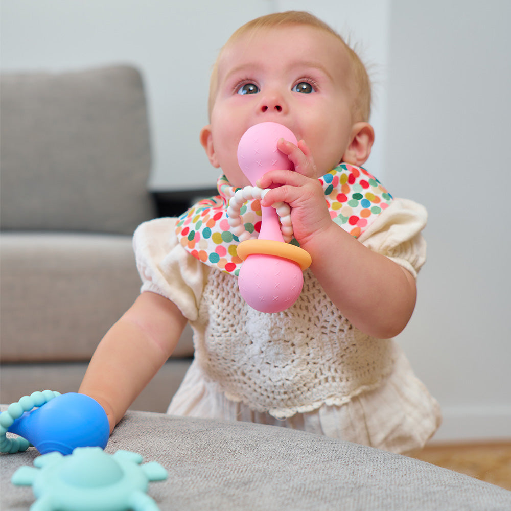 Confetti - Baby Bandana Bib - Dumbbell Rattle - teether