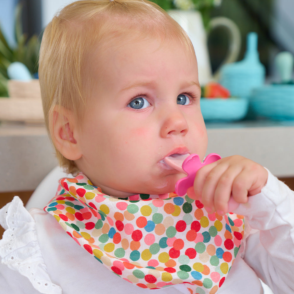 Flower Fork and spoon set CDU -  Confetti linen bib