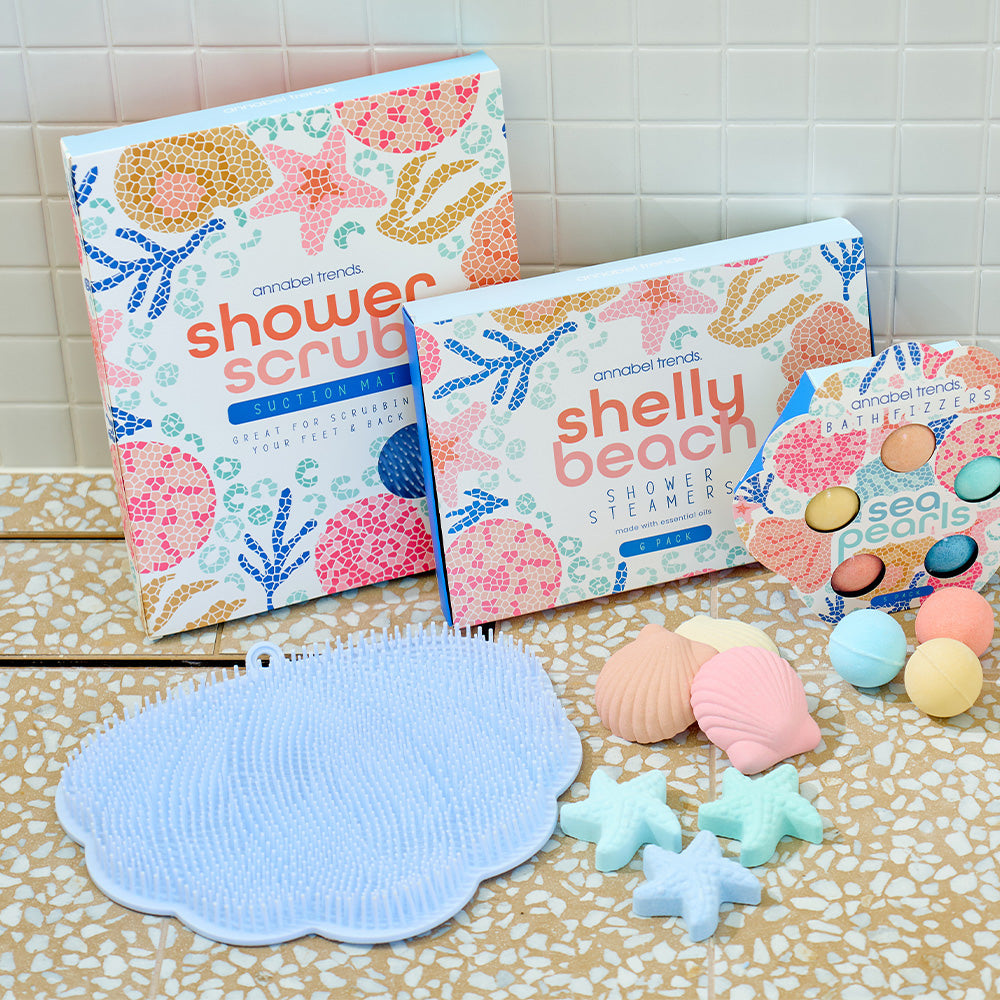 Annabel Trends - Shower Mat - Shelly Beach - Shower Scrub - Shower steamers - Bath fizzers - bath bombs