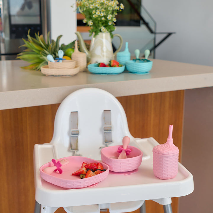 Annabel Trends - Silicone Rattan Dinner Set  - Aqua  - pink - Neutral