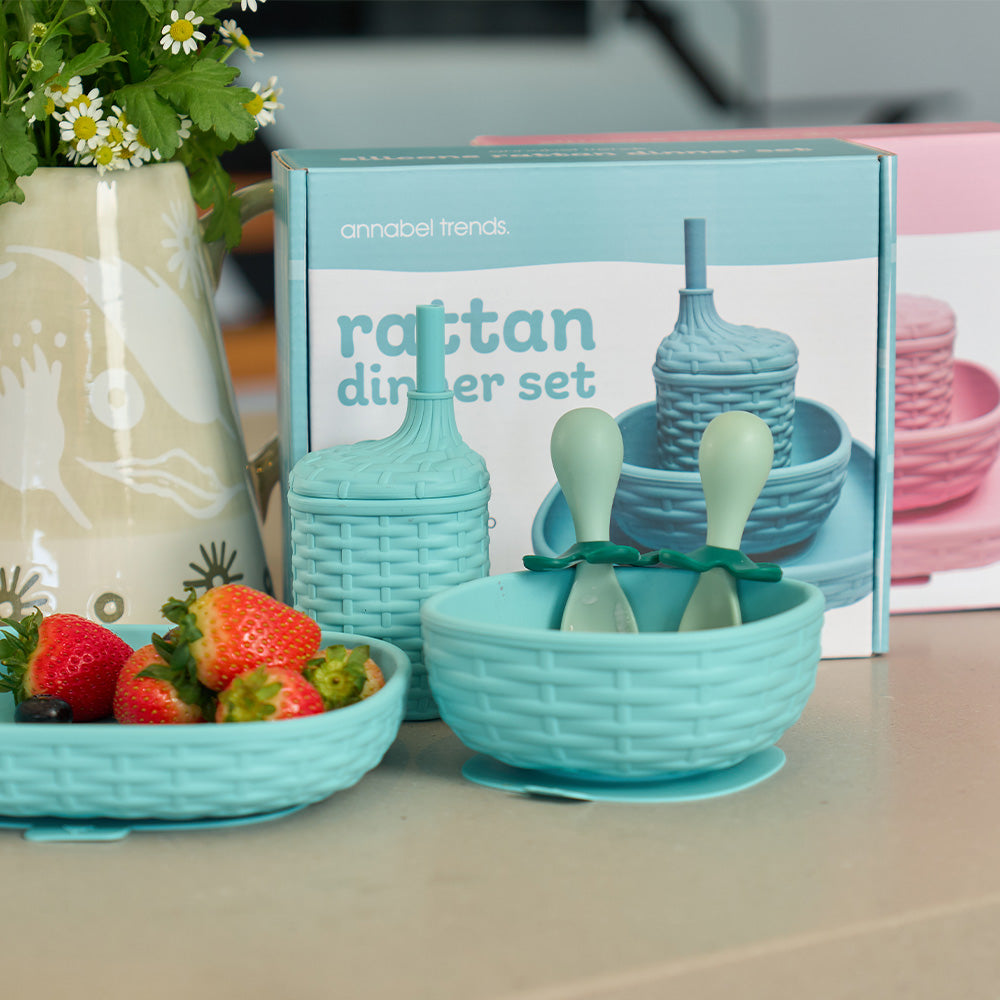 Annabel Trends - Silicone Rattan Dinner Set  - Aqua 