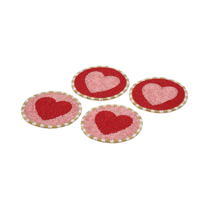 heart beaded coasters pink red hearts