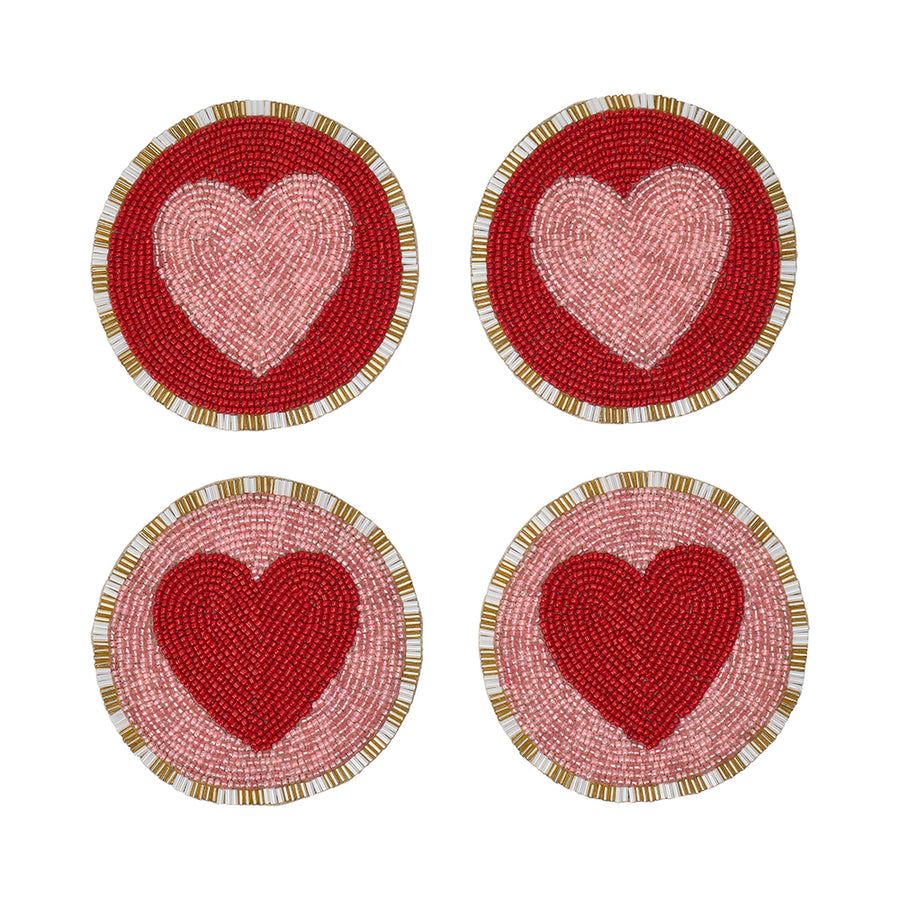 heart beaded coasters pink red hearts