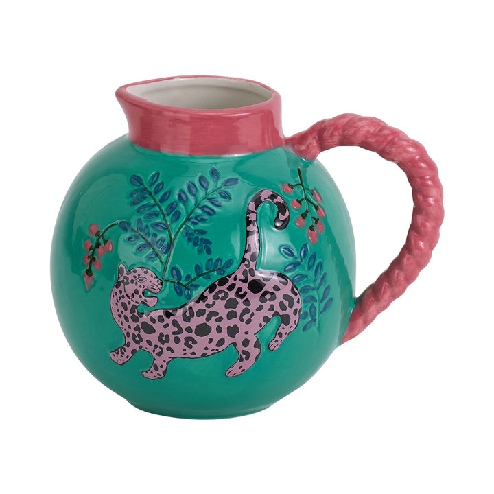 cheetah ceramic jug green pink