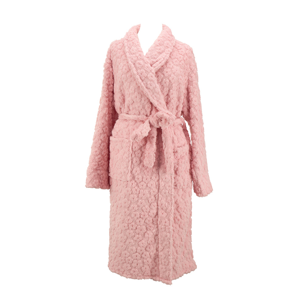 embossed flower bath robe pink cosy luxe