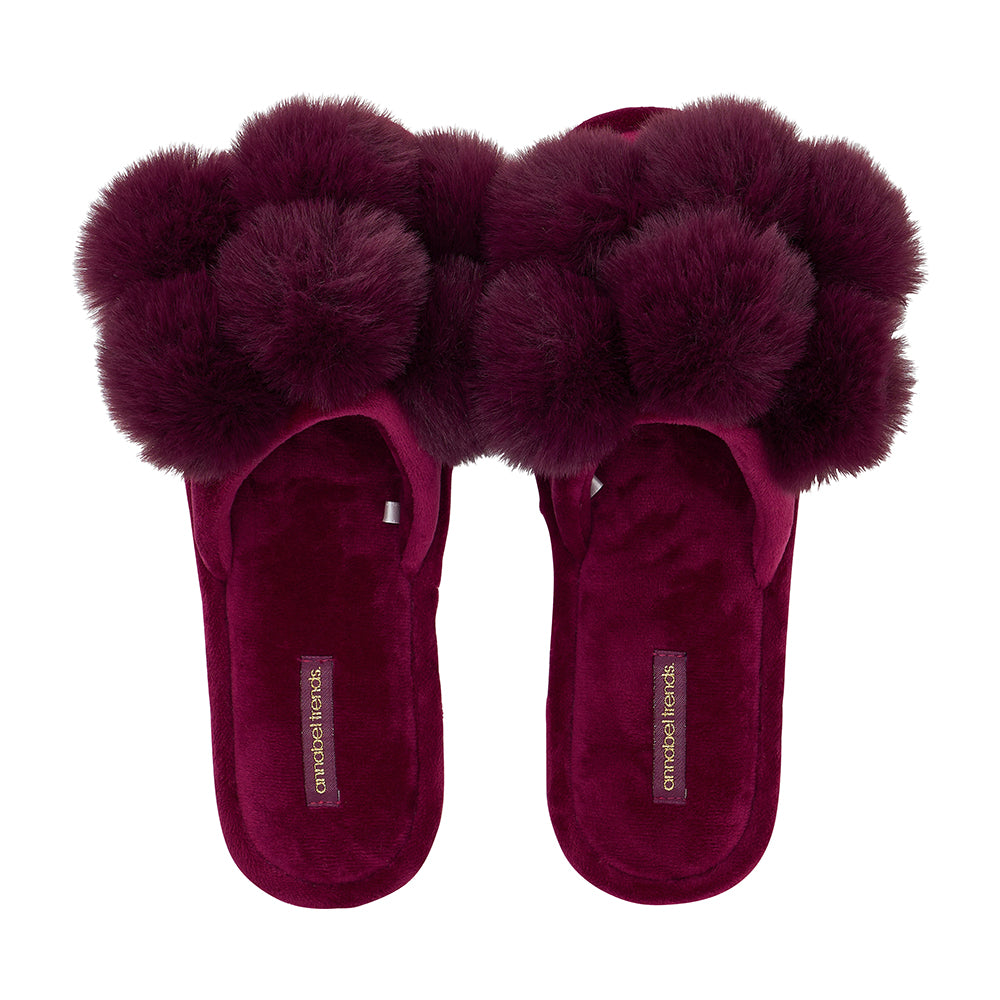 cosy luxe pom pom slippers mulberry