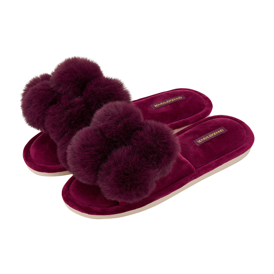 cosy luxe pom pom slippers mulberry