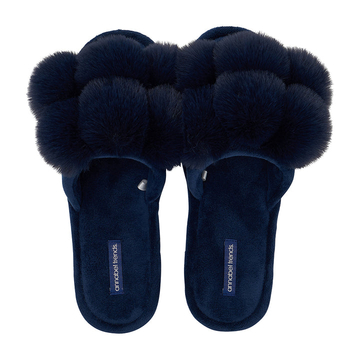 cosy luxe pom pom slippers navy