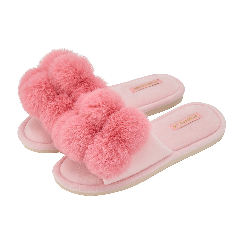 cosy luxe pom pom slippers shell pink