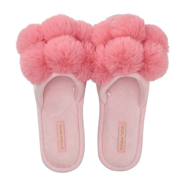 cosy luxe pom pom slippers shell pink