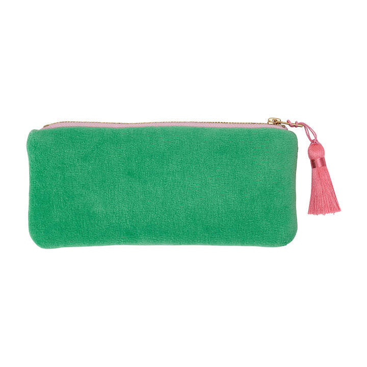 velvet makeup pouch bag meadow green