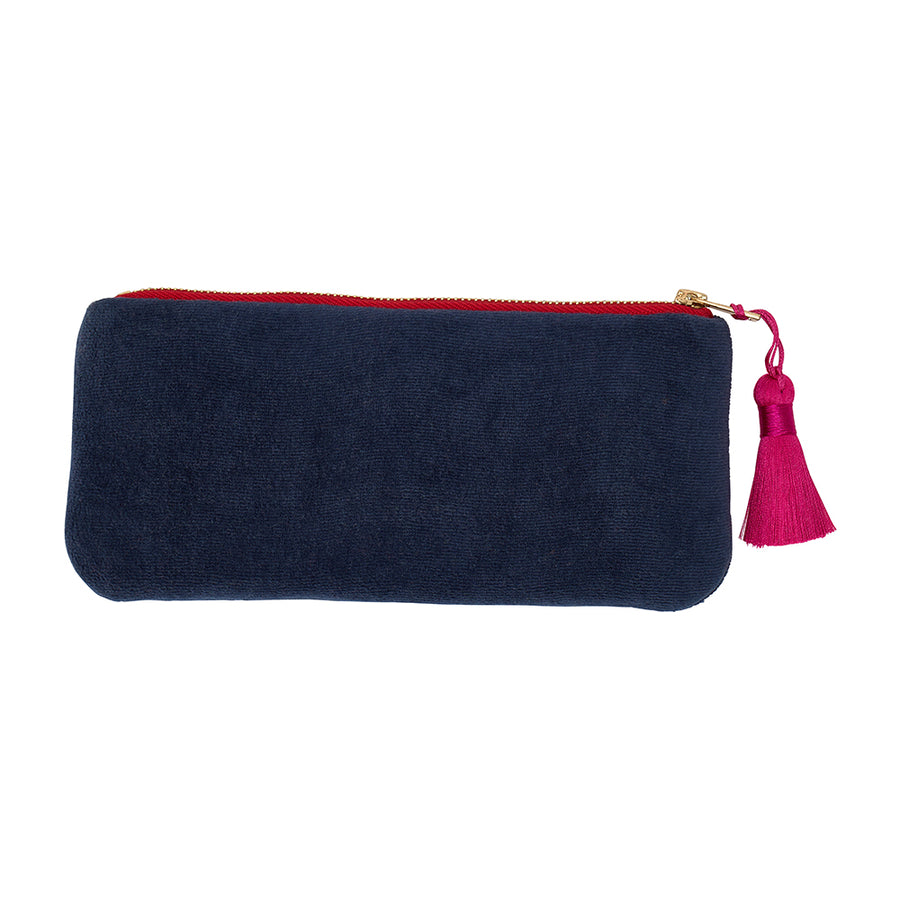 velvet makeup pouch bag sapphire blue