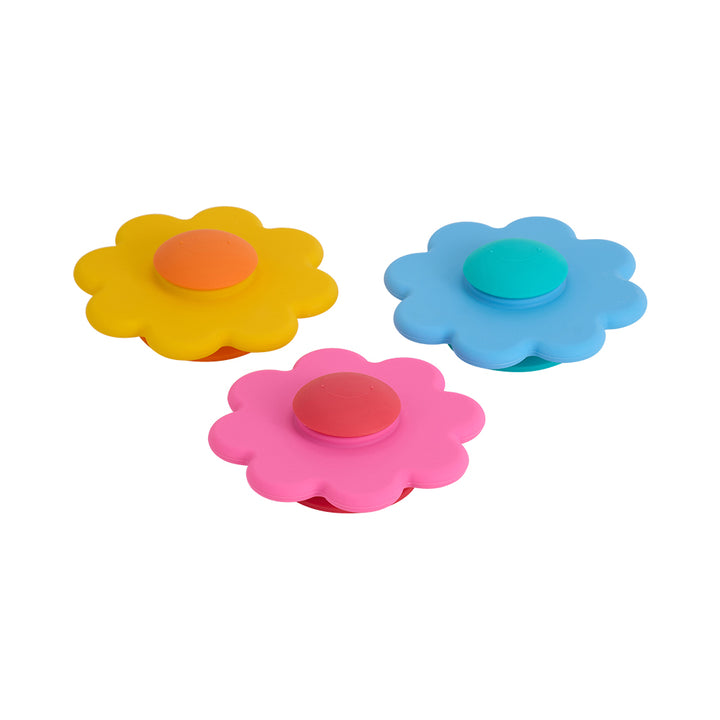 silicone daisy spinners yellow blue pink