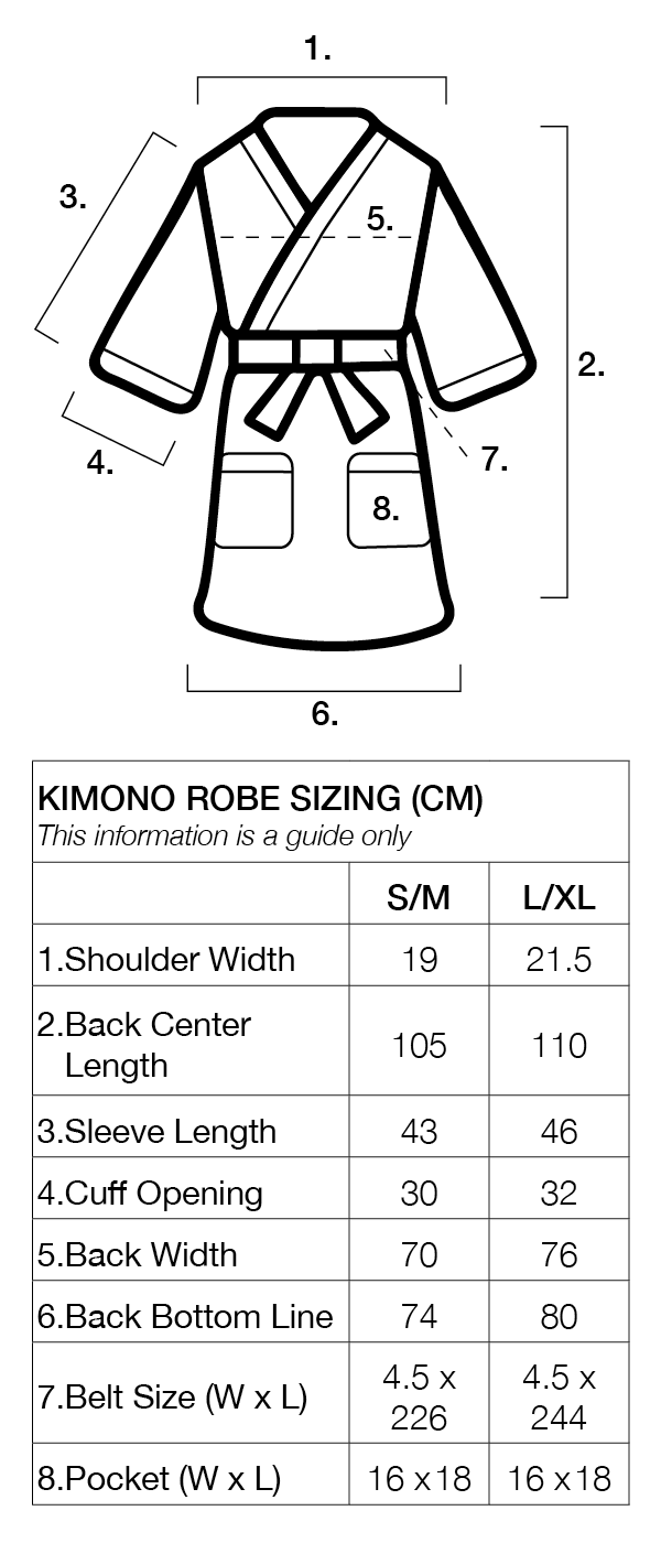 sizing chart kimono robe