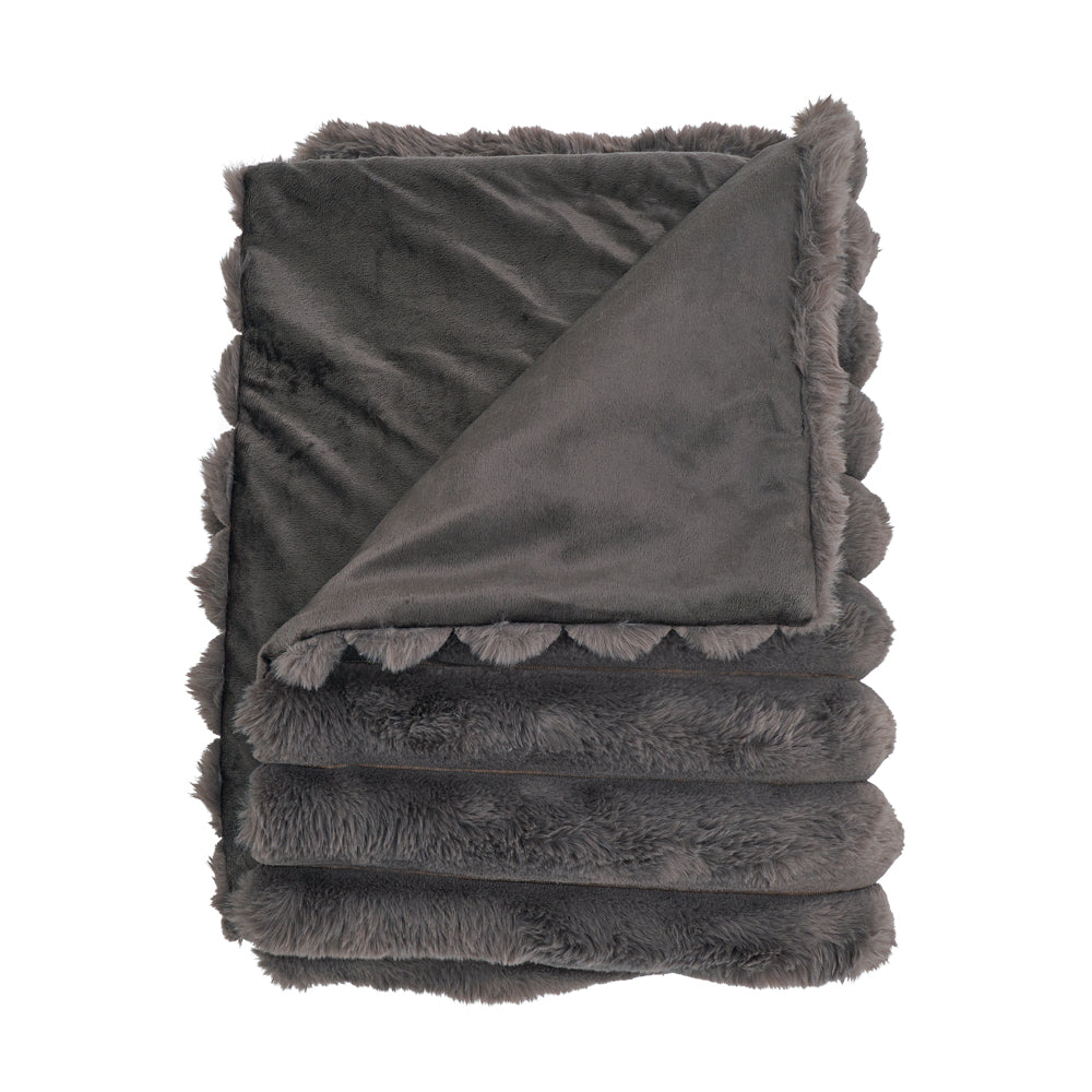 Annabel Trends Ribbed Faux Fur Throw - Grey