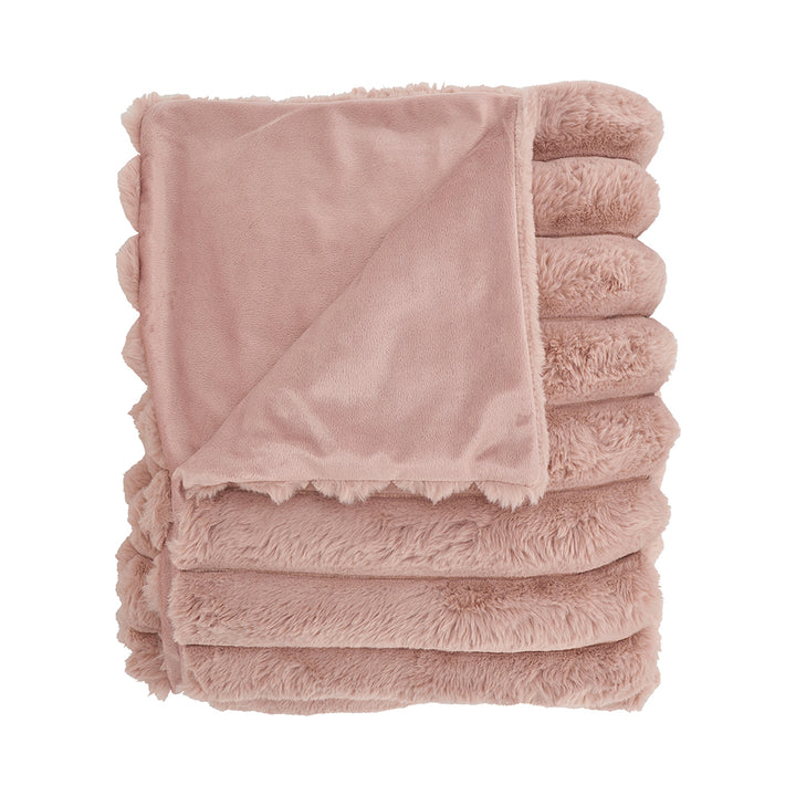 Annabel Trends Ribbed Faux Fur Throw - Dusty Pink