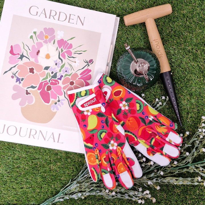 annabel trends sprout goatskin gloves in Tropicana and garden journal, plant mister, sprout seed dibber