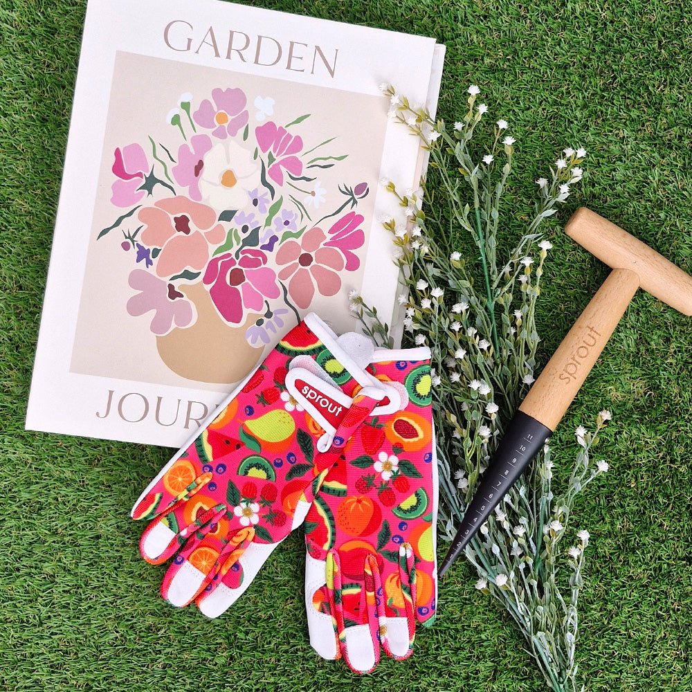 annabel trends sprout goatskin gloves in Tropicana and garden journal, sprout seed dibber