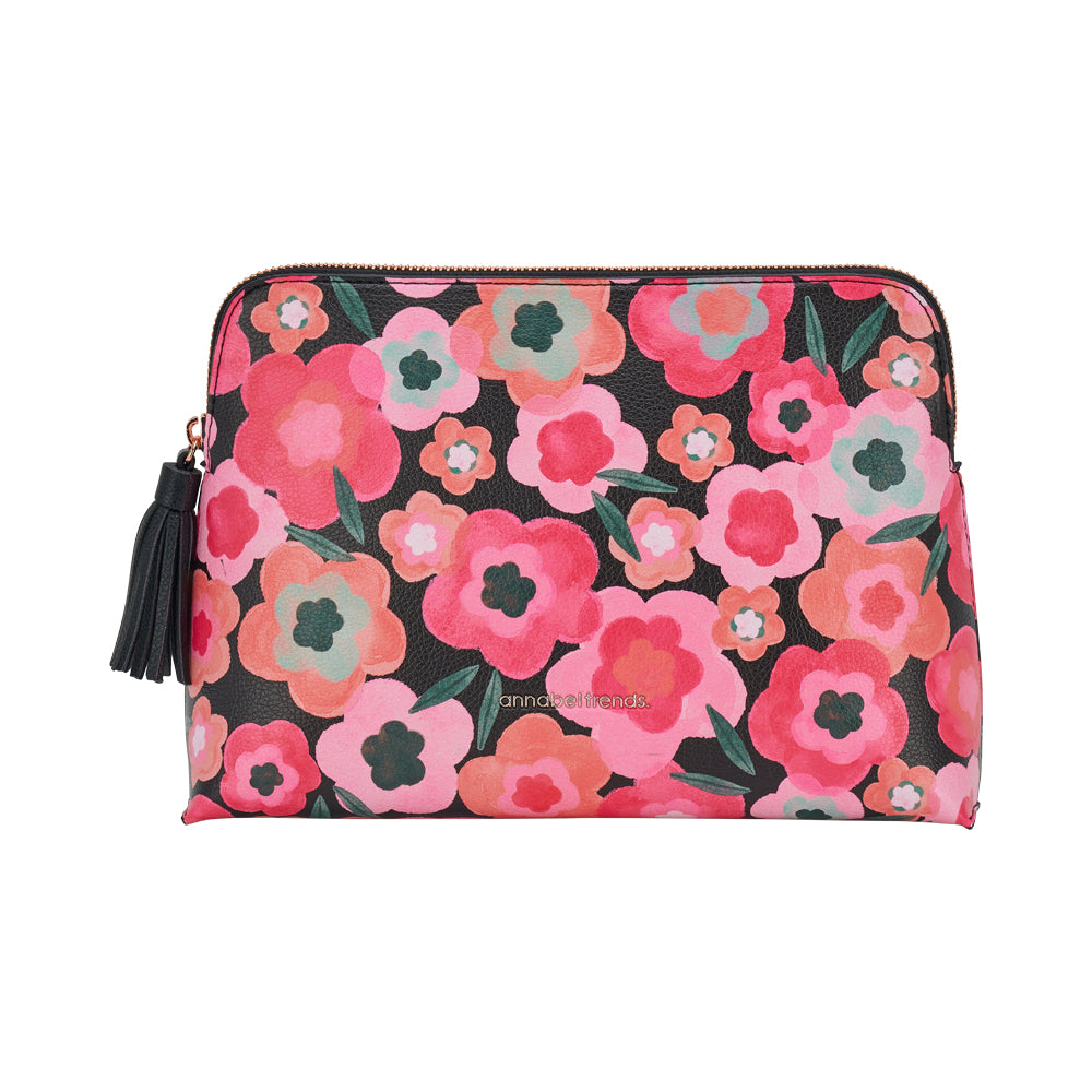 midnight blooms large vanity bag