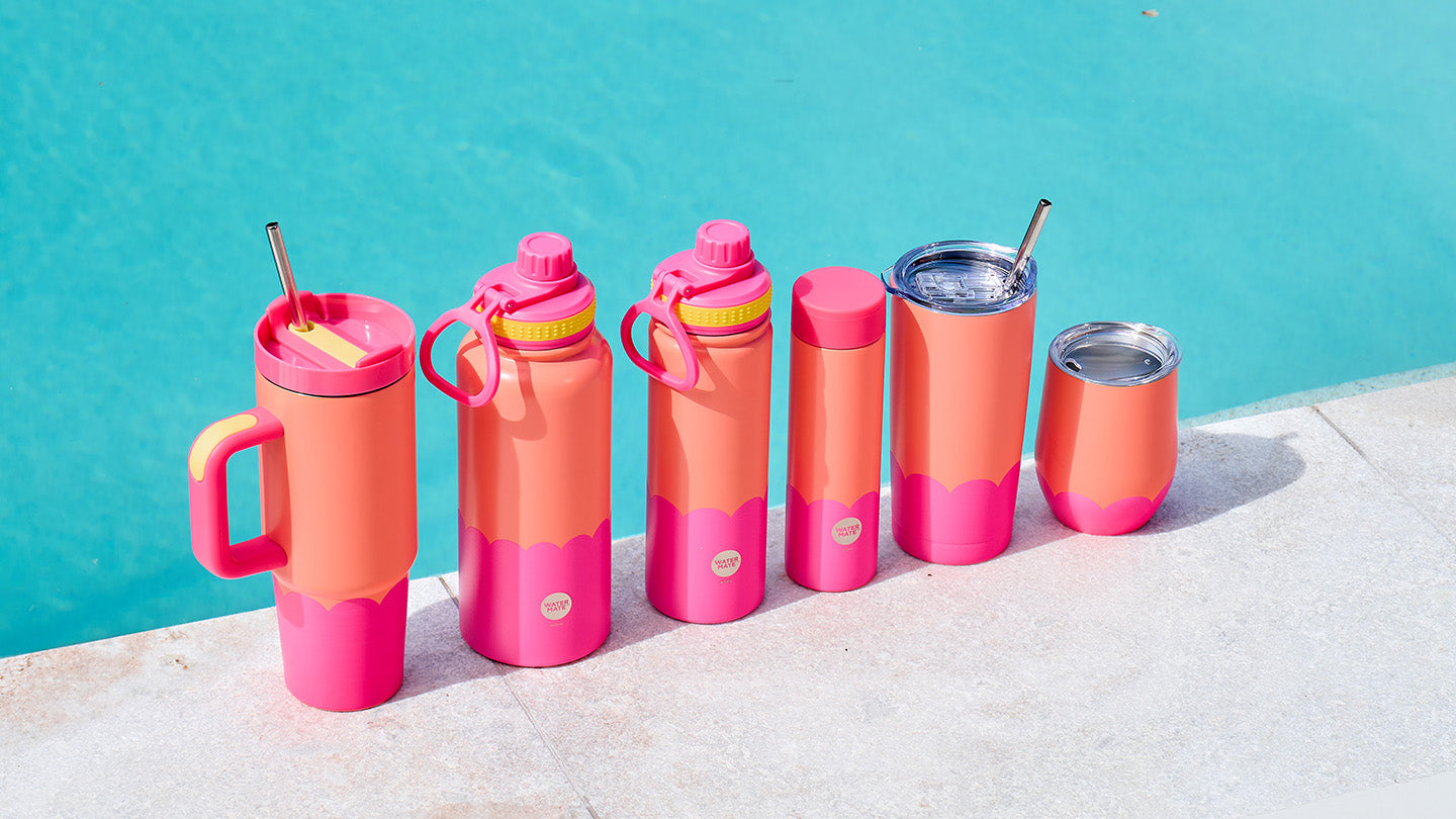 New-wave-range-banner-Super-sip-mini-bottle-watermate-orange-hot-pink-smoothie cup - wine tumbler