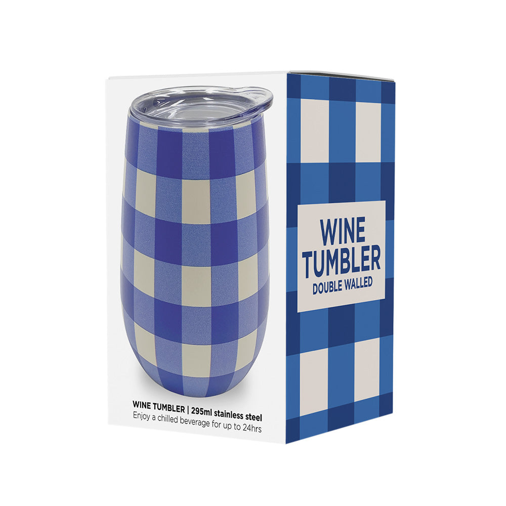 annabel trends cobalt check double walled wine tumbler box packaging