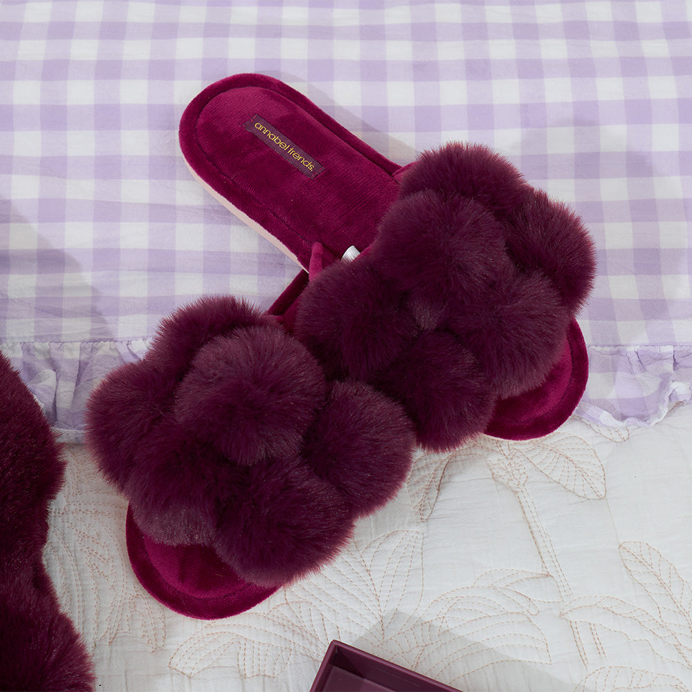 mulberry cosy luxe slippers pompom