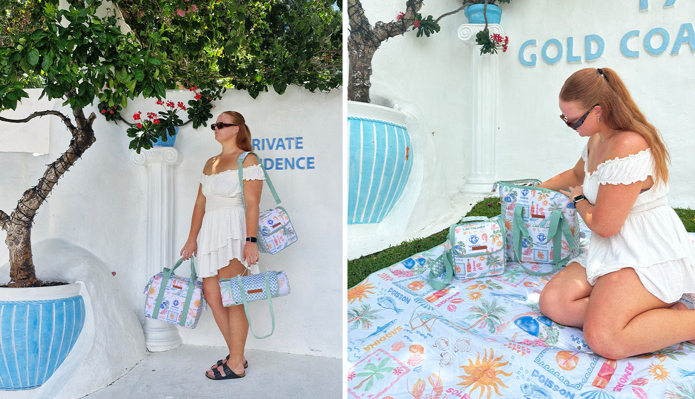 annabel trends vacay picnic range, picnic mat, cooler bag box and lunch bag